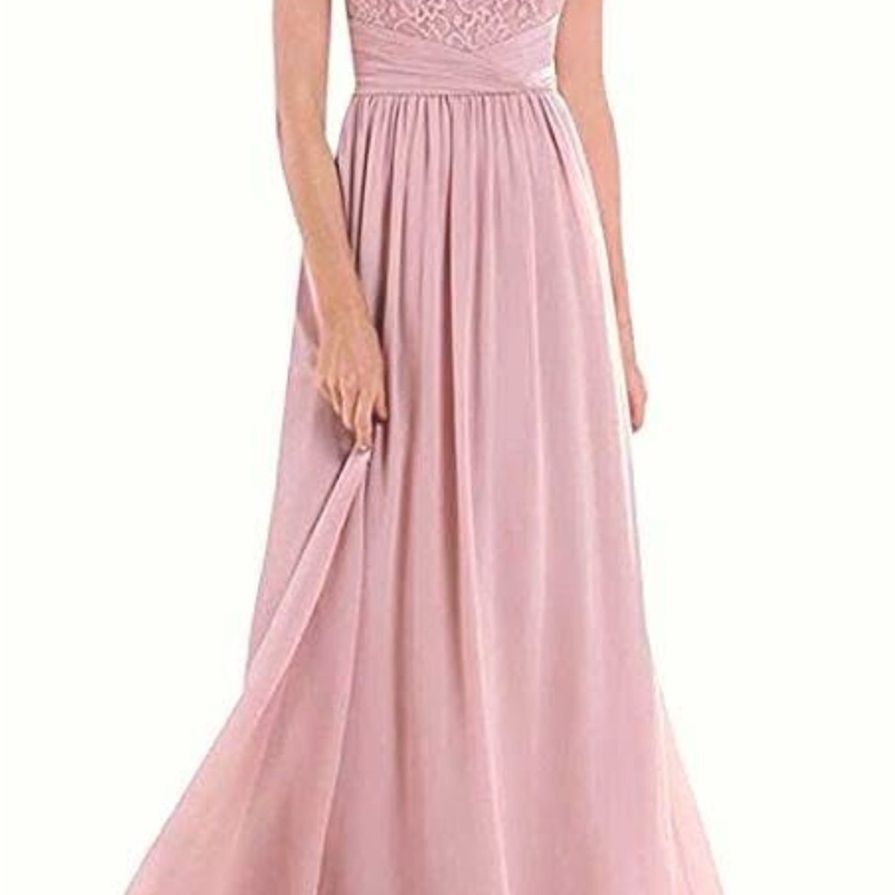 Elegant Pink Halter Lace Bodice Maxi Dress